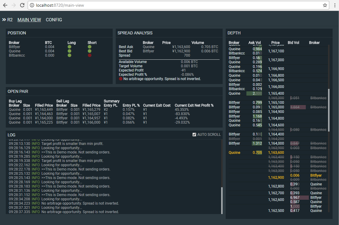 R2 Bitcoin Arbitrager is an automatic arbitrage trading system powered by Node.js + TypeScript.