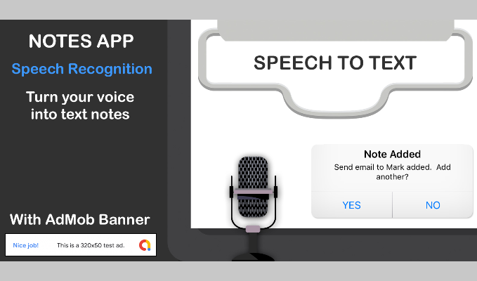 SPEECH TO TEXT NOTES APP for iPhone with AdMob Banner
