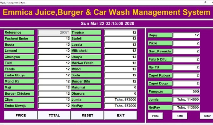 Emmica Juice Burger and Car wash Management System