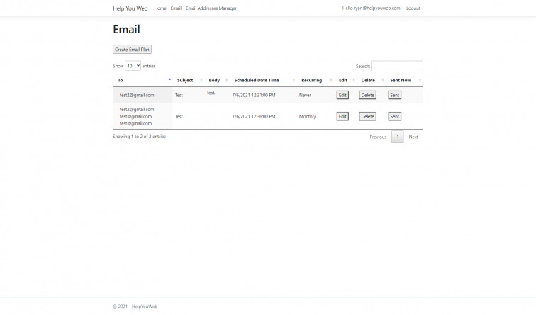 Mass emails sender including reoccurrence planning