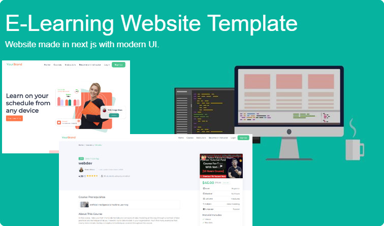 E learning website template in Next Js
