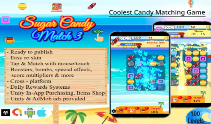 Sugar Candy Match 3 Complete Project Unity Game