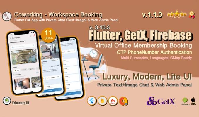 Coworking Workspace Booking Flutter App with GetX Chat Admin Panel Google Admob