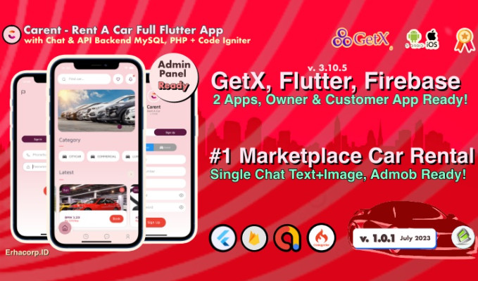 Carent Rent Car Full Flutter App with Chat Admin Panel GetX Owner Customer App Include