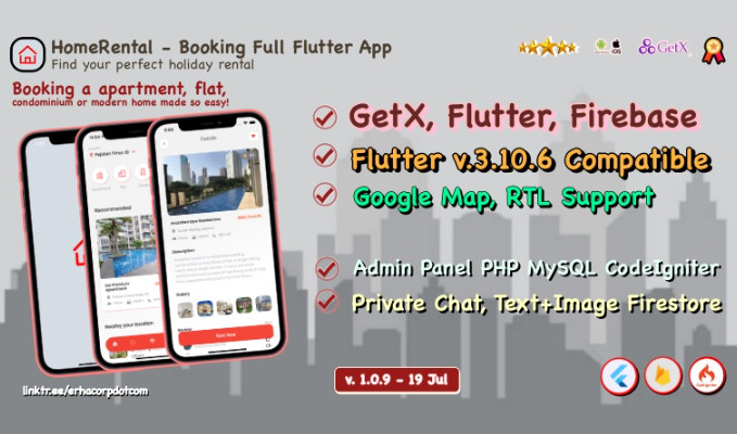 HomeRental Full Flutter App with Chat Web and Admin Panel and GetX