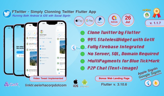 FTwitter Clone Simply Twitter Flutter App with Multi Payments Firestore GetX