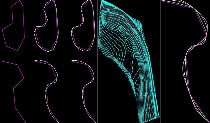 B spline control polygon and interpolated contour lines AutoLisp source