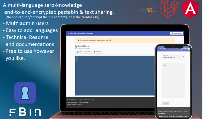 fBin Zero knowledge E2EE pastebin and text sharing