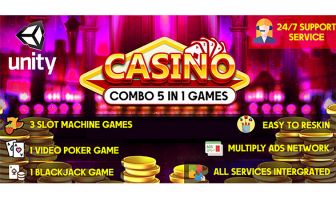 Combo Casino Games 5 in 1 Unity Games Best casino Unity game with 3 Slot machine games 1 video po